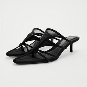 ZARA NWOT/NWOB Black Mesh Strappy Kitten Heels Sandals Size EU 40 (US 9) Minimal